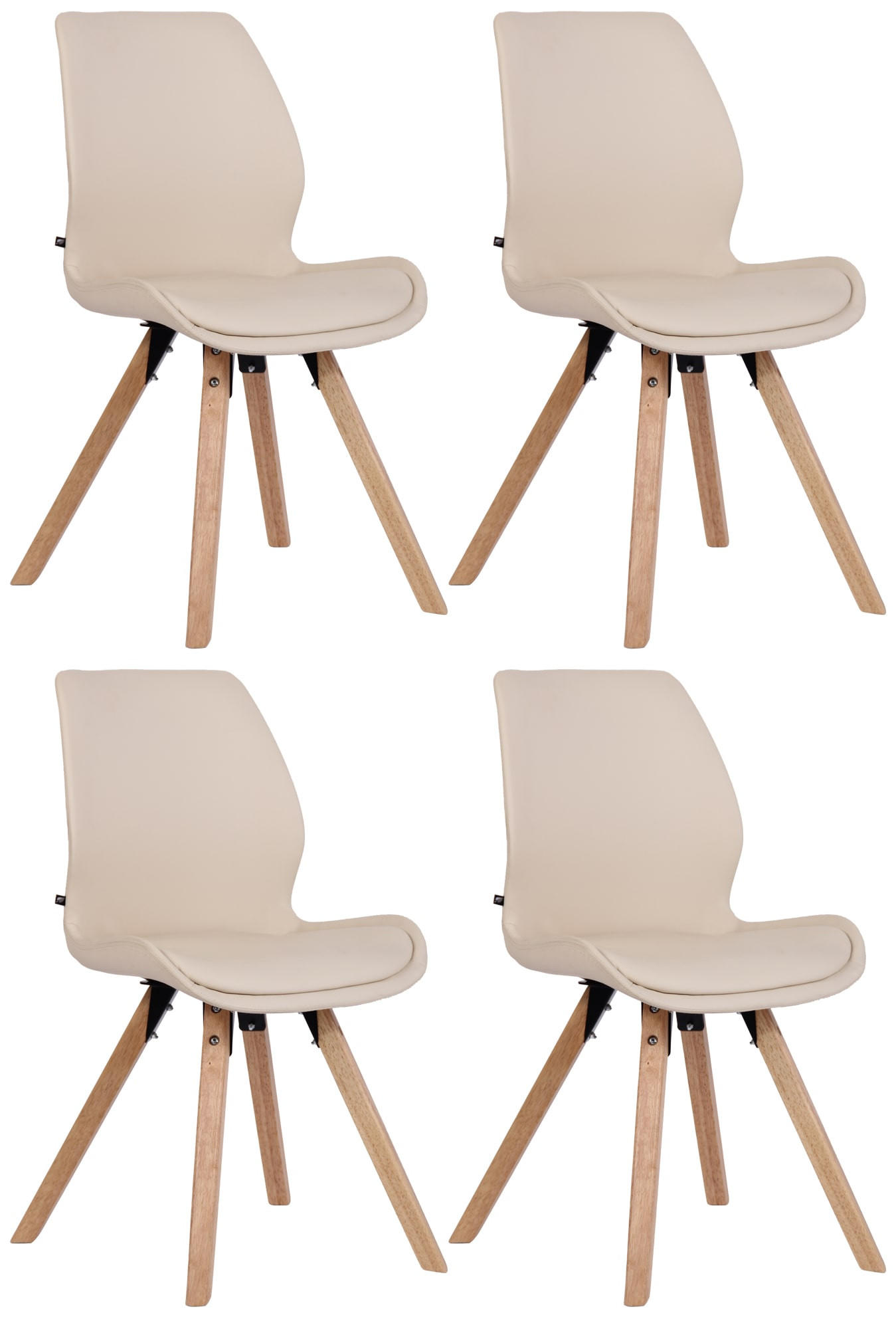 STUHL 4er Set Lederlook creme - Eukalyptusholzfarben/Creme, Holz/Textil (49/87.5/58cm) - CLP