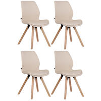 STUHL 4er Set Lederlook creme - Eukalyptusholzfarben/Creme, Holz/Textil (49/87.5/58cm) - CLP