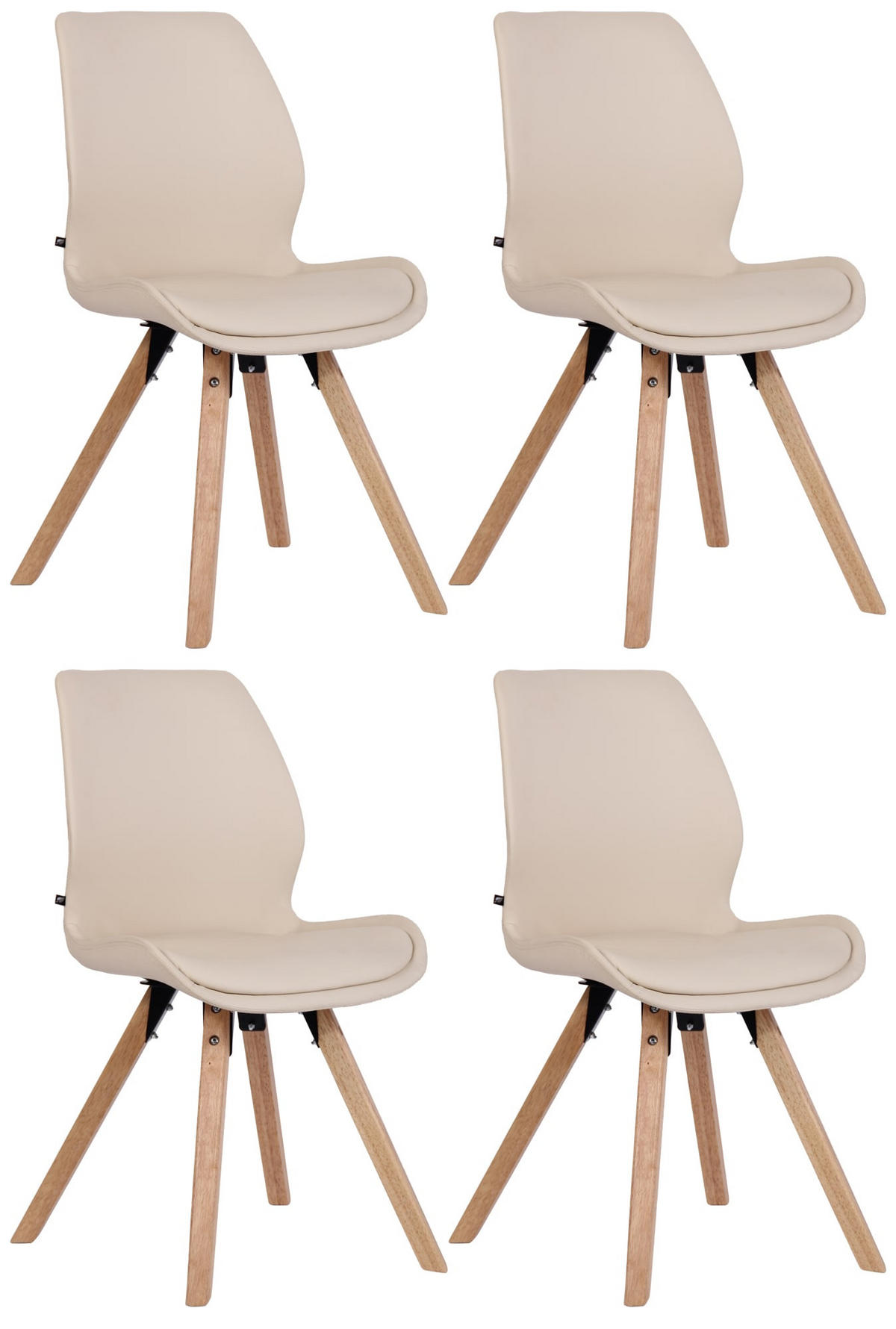 STUHL 4er Set Lederlook creme - Eukalyptusholzfarben/Creme, Holz/Textil (49/87.5/58cm) - CLP