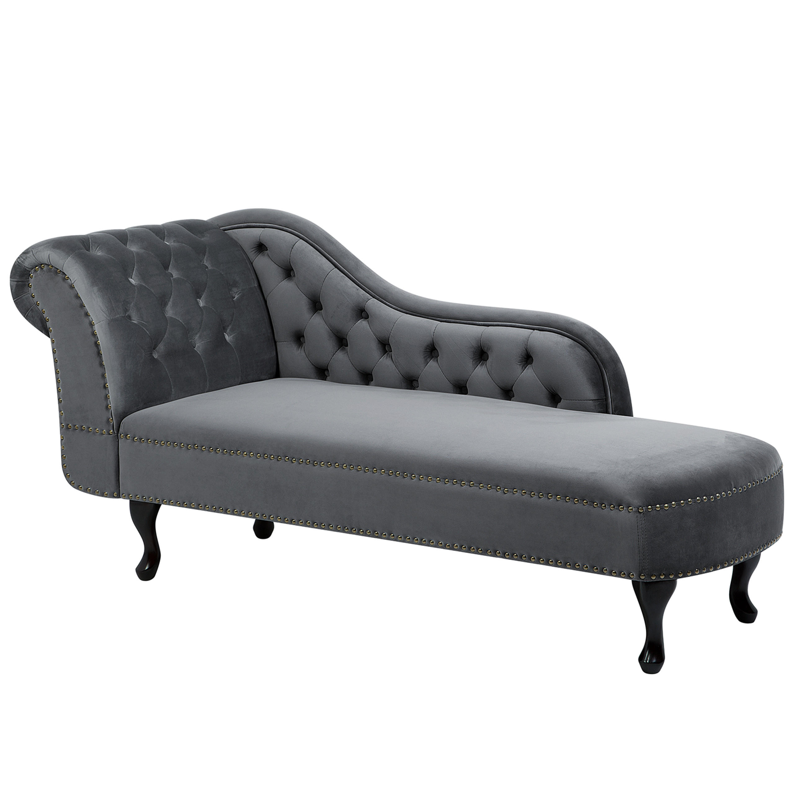 CHAISELONGUE Samtstoff grau linksseitig Nimes - Schwarz/Grau, Textil (170/79/61cm) - Beliani
