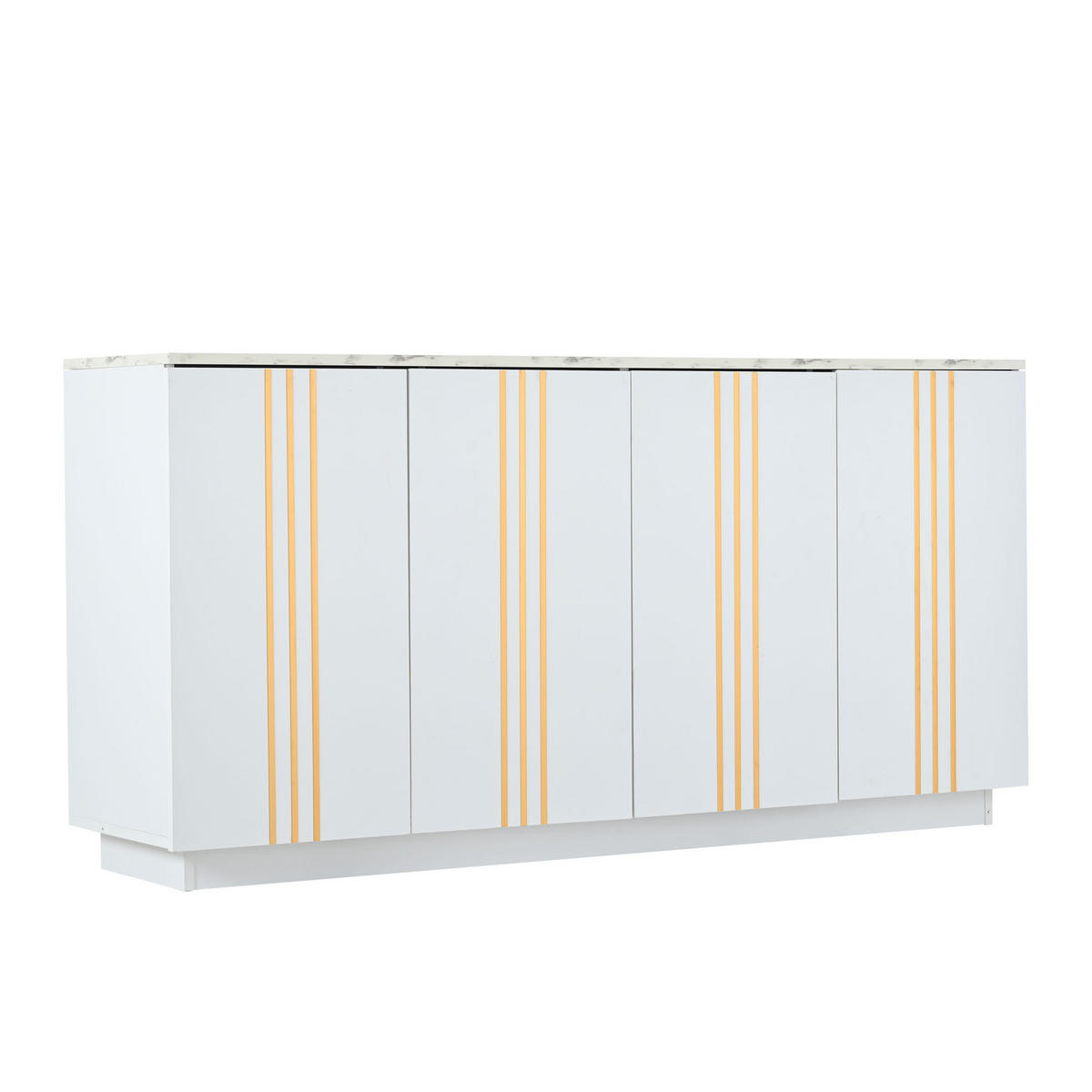 SIDEBOARD 35/140/70 cm in Weiß mit 4 Türen und goldenen Linien - Weiß, Holzwerkstoff (140/70/35cm) - CHICFURN