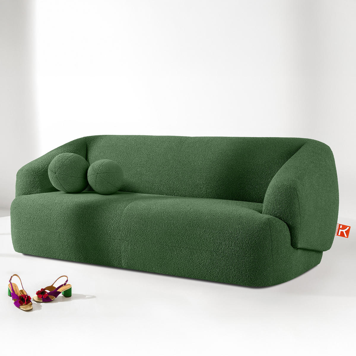 EINZELSOFA VIRA, Grün, Bouclé - Schwarz/Grün, Holz/Holzwerkstoff (210/84/100cm) - KONSIMO®