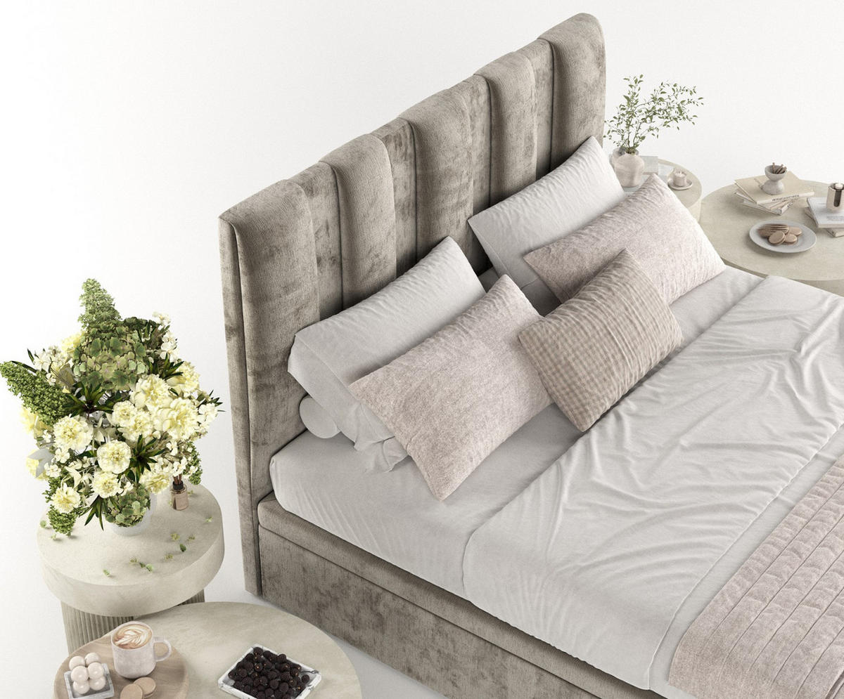 POLSTERBETT Orta mit Stauraum 180/200 cm Beige im Lotta Stoff - Beige/Schwarz, Holz/Holzwerkstoff (180/200cm) - AltaBeds