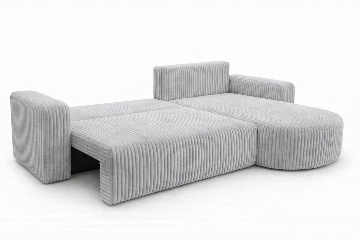 ECKSOFA Mit Schlaffunktion, Cordstoff Tilia, Grau, Rechts, ROUND ONE XL - Grau, Holz (271/175cm) - Kaiser Möbel