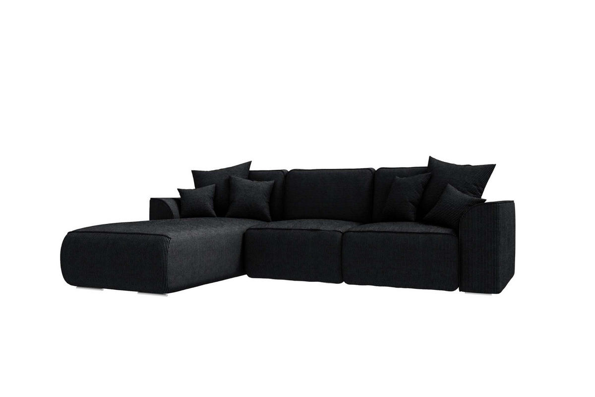 ECKSOFA GUSTO Cordstoff Schwarz Links inkl. Schlaffunktion - Chromfarben/Schwarz, Kunststoff/Textil (295/194cm) - 99rooms