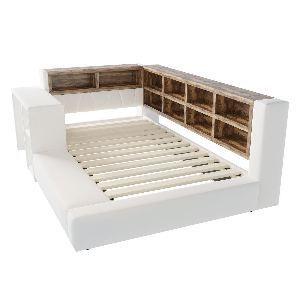 KINDERBETT 90/200 cm mit Stauraum, LED und Beistelltisch, DE-41695, in Beige - Beige, Holzwerkstoff (90/200cm) - ComfortXL