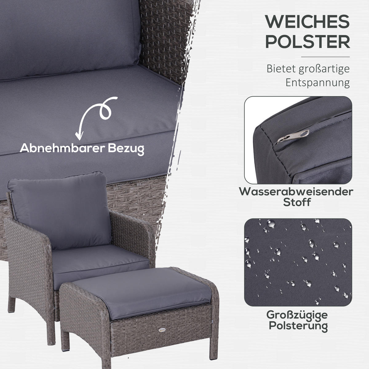 GARTENMÖBEL Set, Polyrattan, Dunkelgrau - Dunkelgrau, Metall - Outsunny