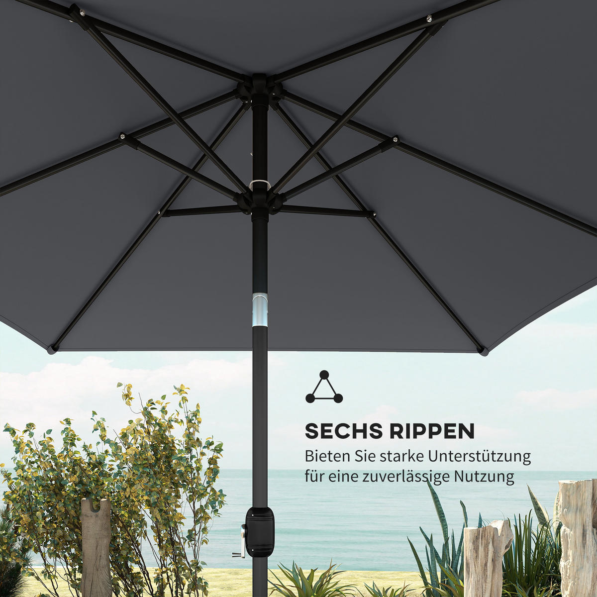 SONNENSCHIRM Polyester Metall Dunkelgrau - Dunkelgrau, Textil (200/300cm) - Outsunny