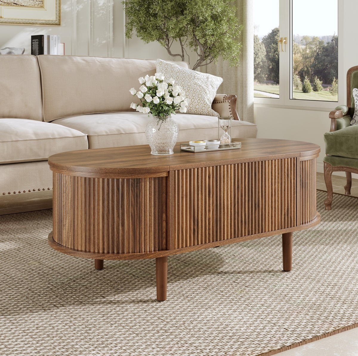 COUCHTISCH aus MDF 100x48x53,5 cm in Nussbaum mit höhenverstellbarer Tischplatte - Nussbaumfarben, Holzwerkstoff (100/48/53.5cm) - Modfu
