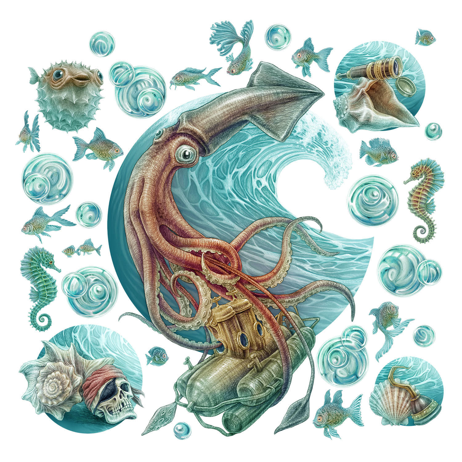 WANDAUFKLEBER 80x77cm - Unterwasserwelt - Multicolor, Kunststoff (80/77/0.1cm) - Wallfluent