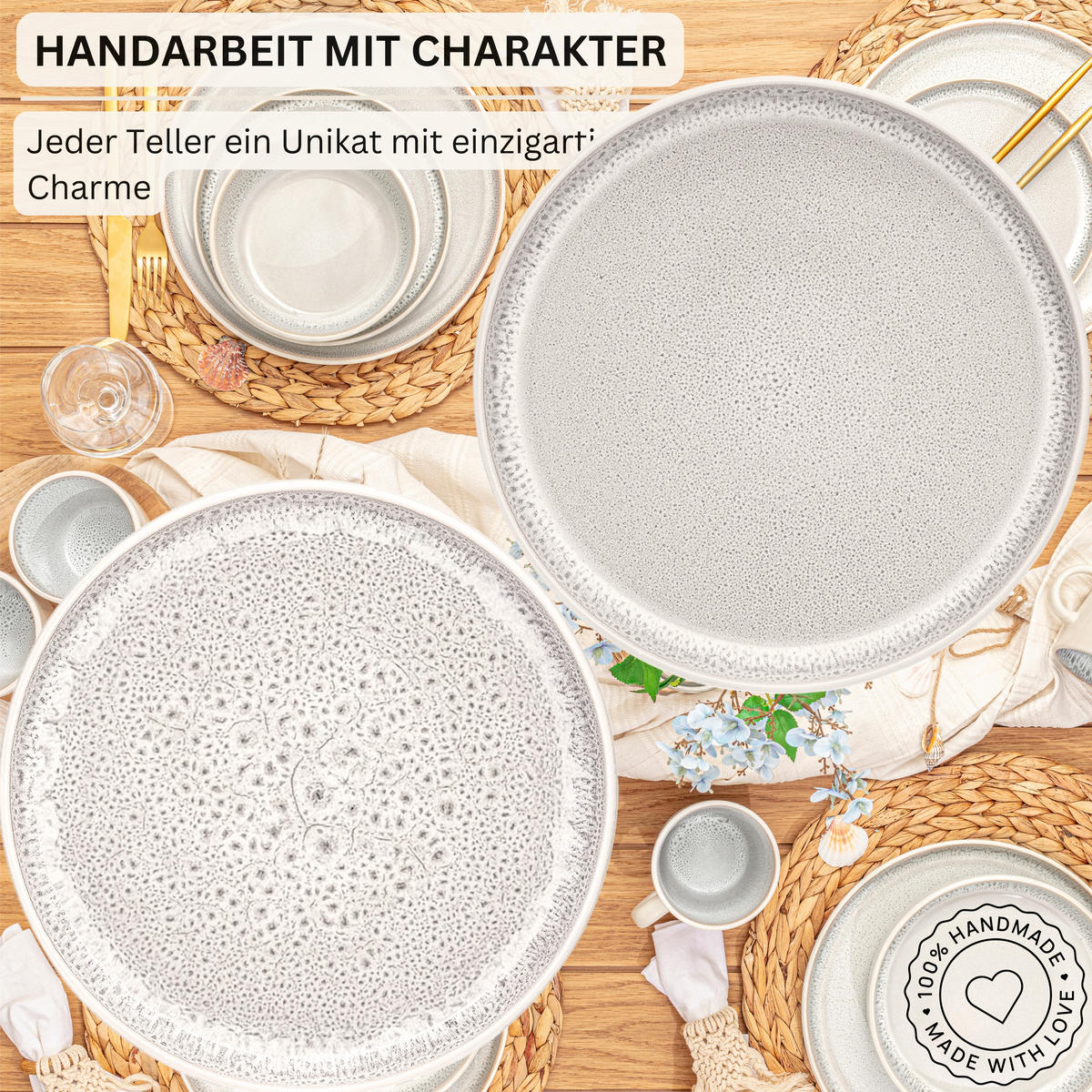 TAFELSERVICE KRETA - 36 teilig aus Steingut 12 Personen - Creme, Stein (50/30/80cm) - Sänger