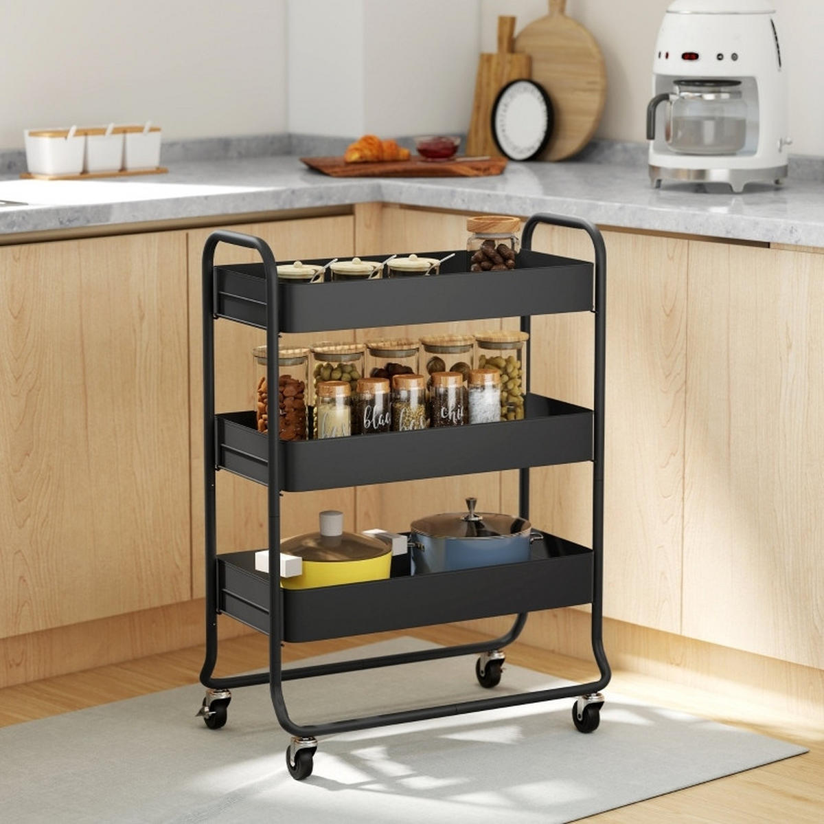 KÜCHENWAGEN mit 3 Körben 64,5 x 34 x 87 cm Schwarz - Schwarz, Metall (34/87/64.5cm) - Beauniv