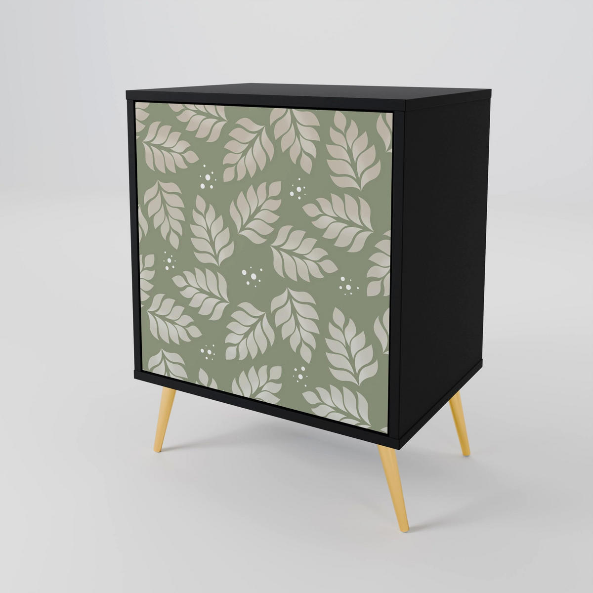 SIDEBOARD LEAVES ON GREEN, Schwarz, 57,5x42x70,5 cm, Schwarze Metall-Sternfüße - Multicolor/Schwarz, Holzwerkstoff/Metall (57.5/70.5/42cm) - SpaceRebels