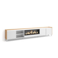 LOWBOARD, Weiß und Eiche, 315/35/61cm, Kamin mit Feuereffekt XXL - Weiß, Holzwerkstoff (315/61/35cm) - Skraut Home