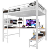 HOCHBETT 140/200 cm in Weiß mit Schreibtisch, LED-Beleuchtung und USB- und Type-C-Anschlüssen - Weiß, Metall (140/200cm) - Flora Grace