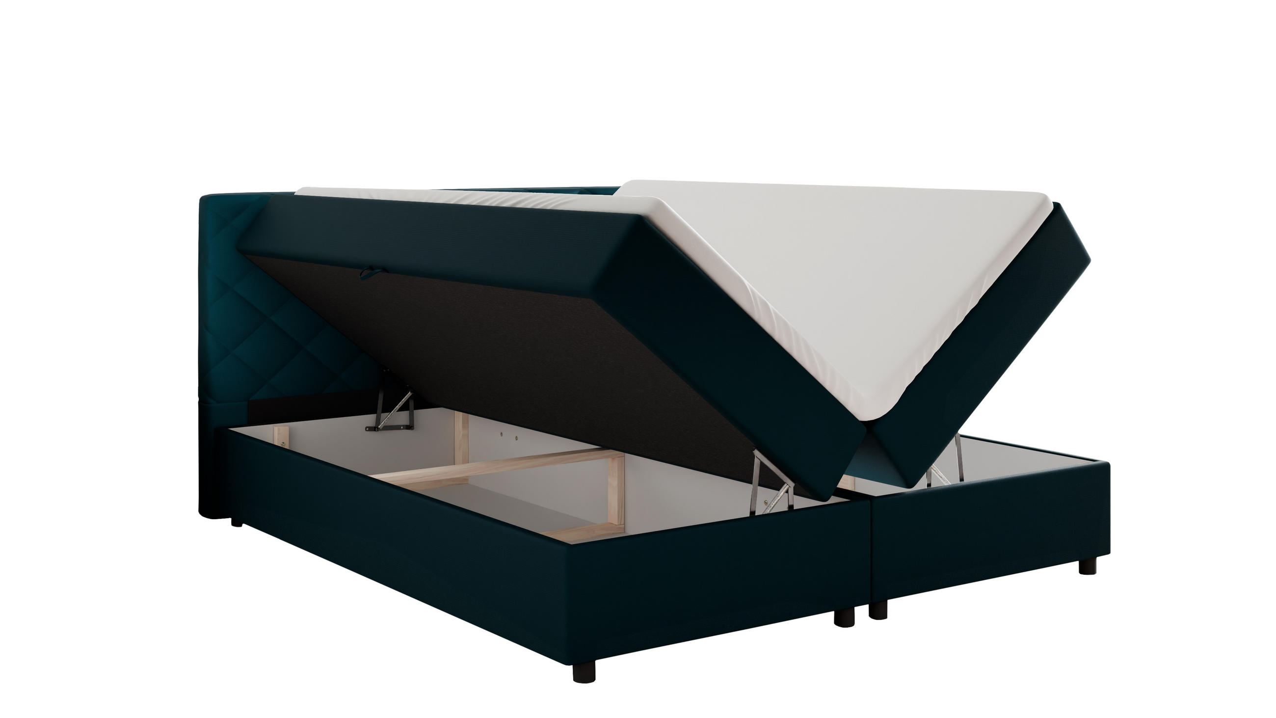 BOXBETT Diamaro 180x200 cm mit Bettkasten und Topper - Dunkeltürkis - Türkis, Holz (180/200cm) - Panda Möbel