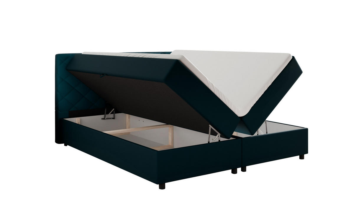 BOXBETT Diamaro 180x200 cm mit Bettkasten und Topper - Dunkeltürkis - Türkis, Holz (180/200cm) - Panda Möbel