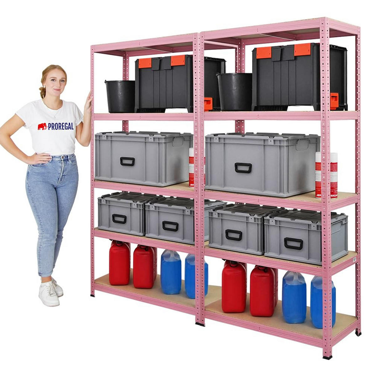 SCHWERLASTREGAL Pink Lady 2er-Set mit 2x 180x90x40cm Fachlast 175 kg 5 Ebenen Pink - Pink, Metall (180/180/40cm) - PROREGAL