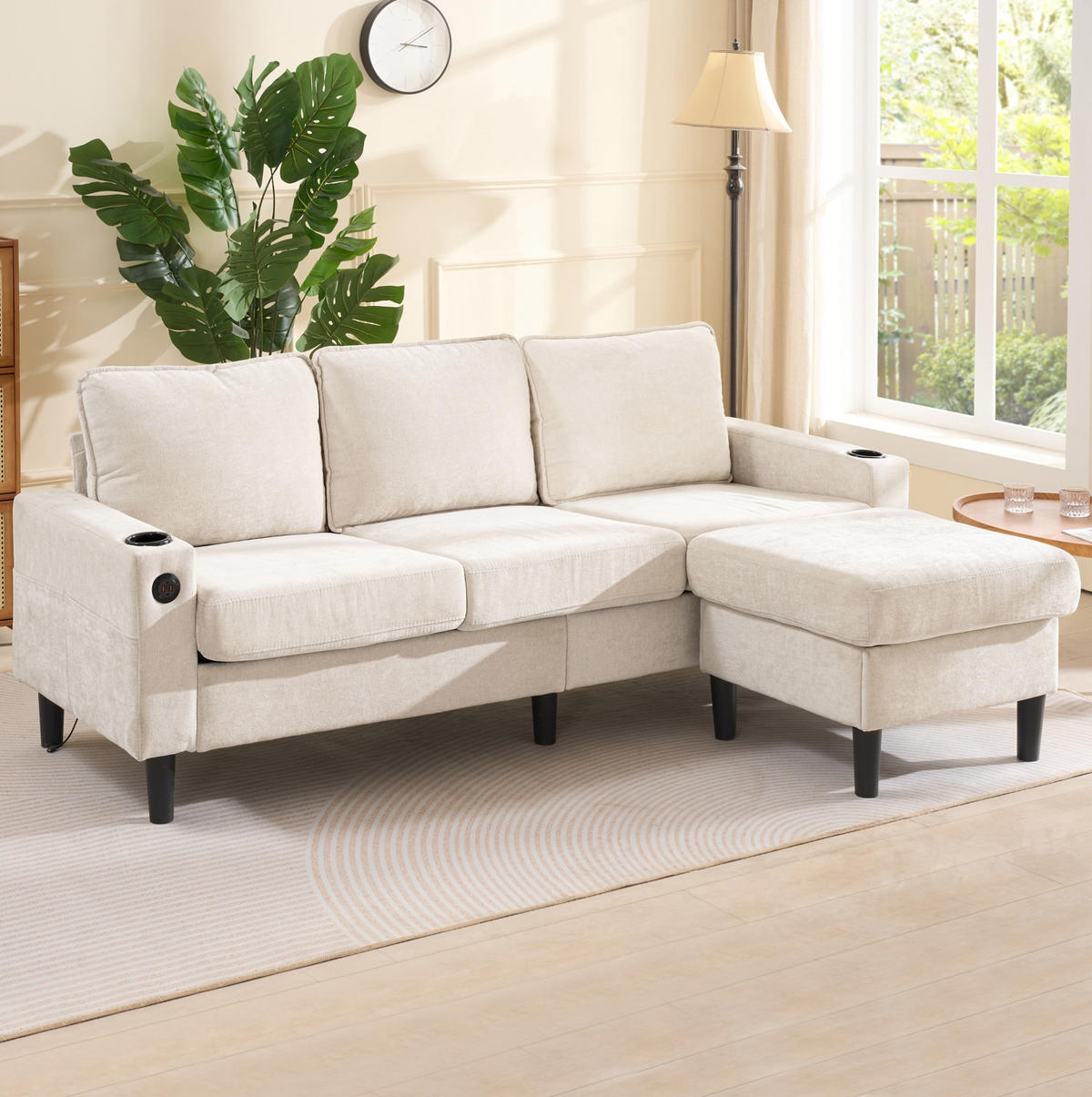SOFA mit USB und Typ-C 202x137 cm Beige - Beige, Kunststoff (137/202cm) - Meubliv