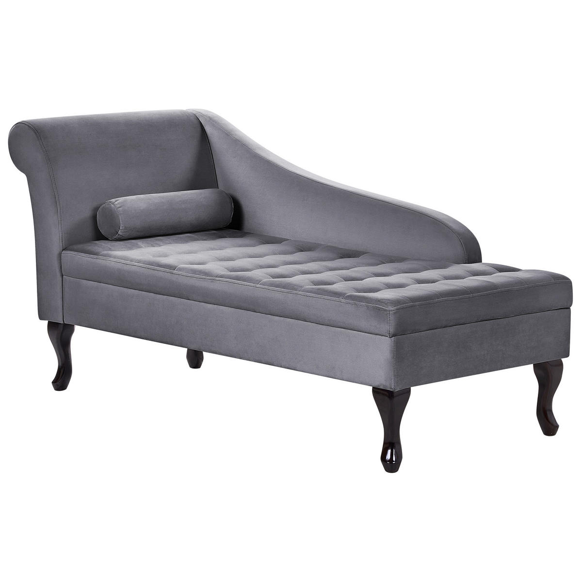 CHAISELONGUE Samtstoff dunkelgrau mit Bettkasten linksseitig Pessac - Dunkelgrau/Schwarz, Textil (145/71/62cm) - Beliani