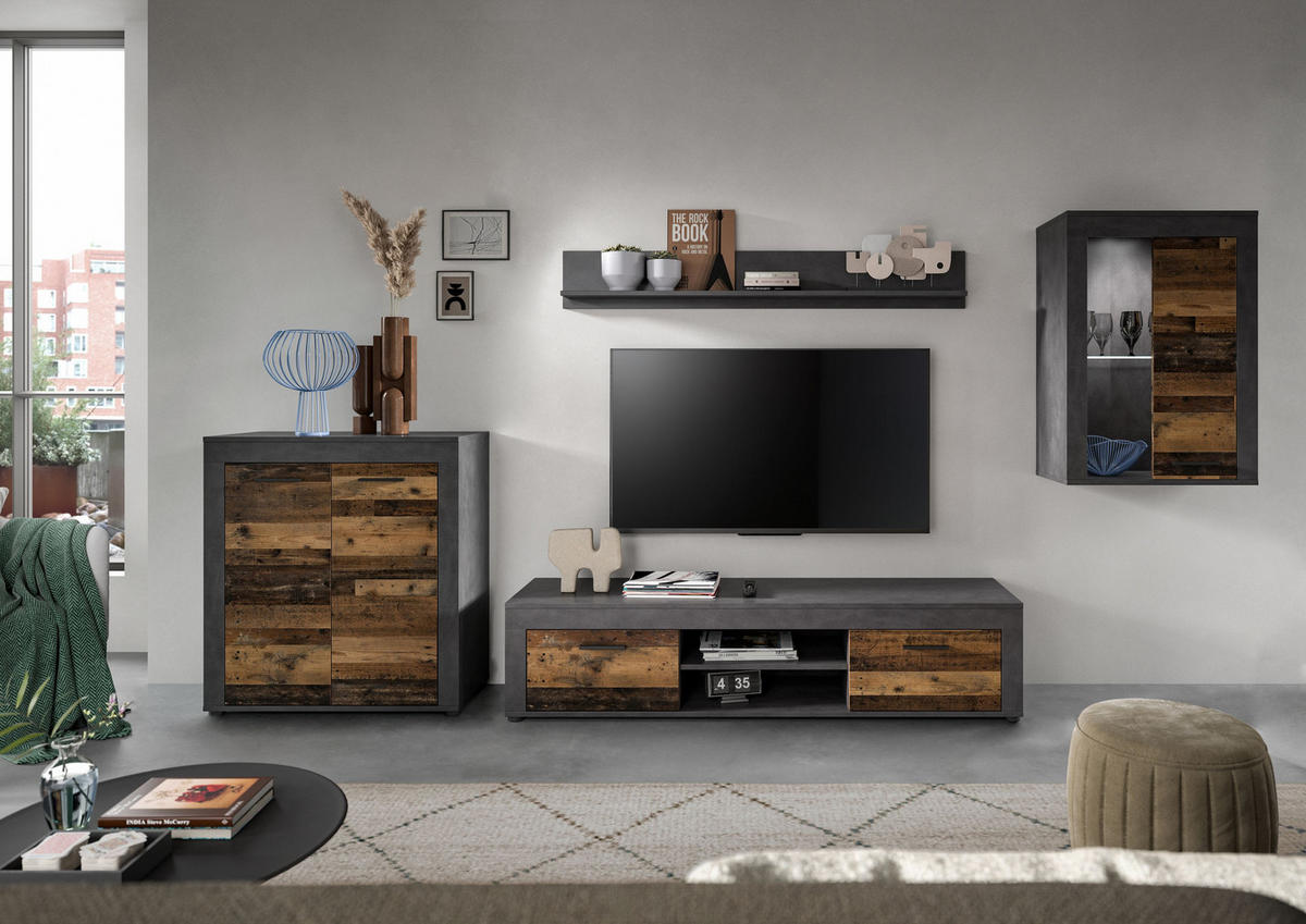 WOHNWAND Milo 4 tlg. (B/H/T: ca. 330/169/40 cm) in Matera/Old Wood - Naturfarben, Holzwerkstoff (330/169/40cm)