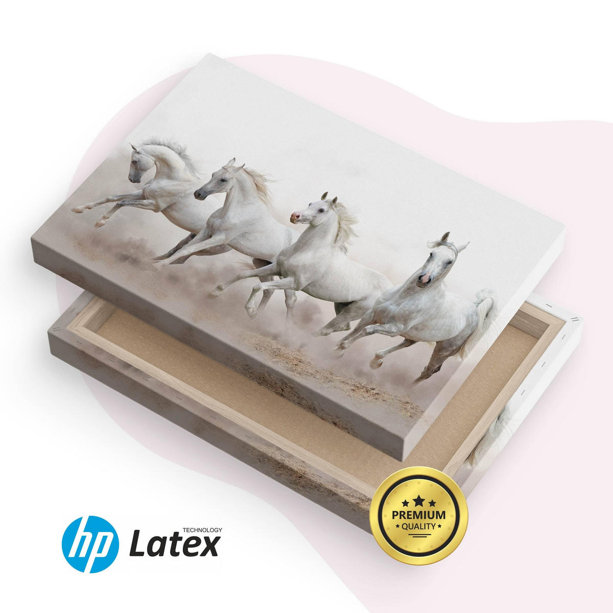 LEINWANDBILD Pferde im Galopp Wüste Tiere 3D Effekt 100x70 - Beige/Schwarz, Textil (100/70cm) - Muralo