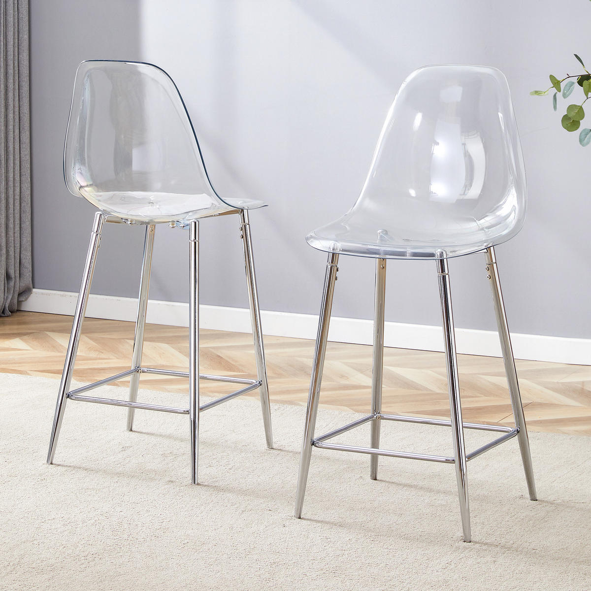 BARHOCKER DE-36582 2er Set mit transparenter Sitzschale Schwarz - Silberfarben, Kunststoff (45/102/51cm) - ComfortXL