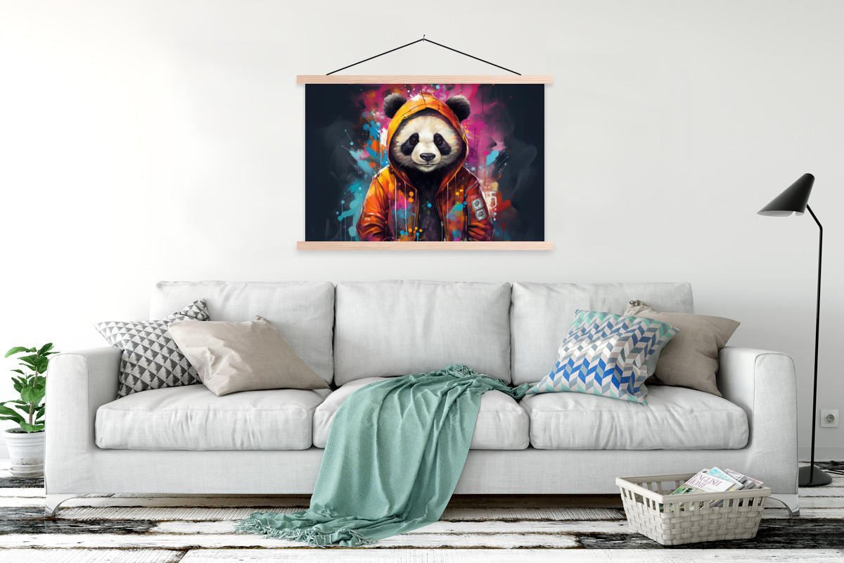 POSTER Panda - Jacke - Graffiti - Orange 120x80 cm - Orange, Textil (120/80/0.15cm) - MuchoWow