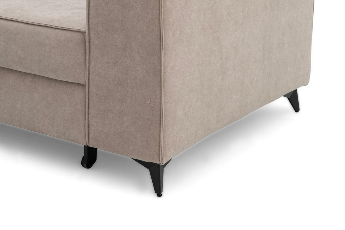 ECKSOFA PURE L Links mit Schlaffunktion 127x199 Velours Creme - Creme/Schwarz, Holz/Textil (281/204cm) - Muffo