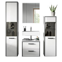 BADMÖBEL-SET weiß Hochglanz, grau 4-teilig 170 x 188 cm, Komplettset mit viel Stauraum - Weiß Hochglanz/Schwarz, Glas/Holzwerkstoff (170/188/37.5cm) - Inn.Furn