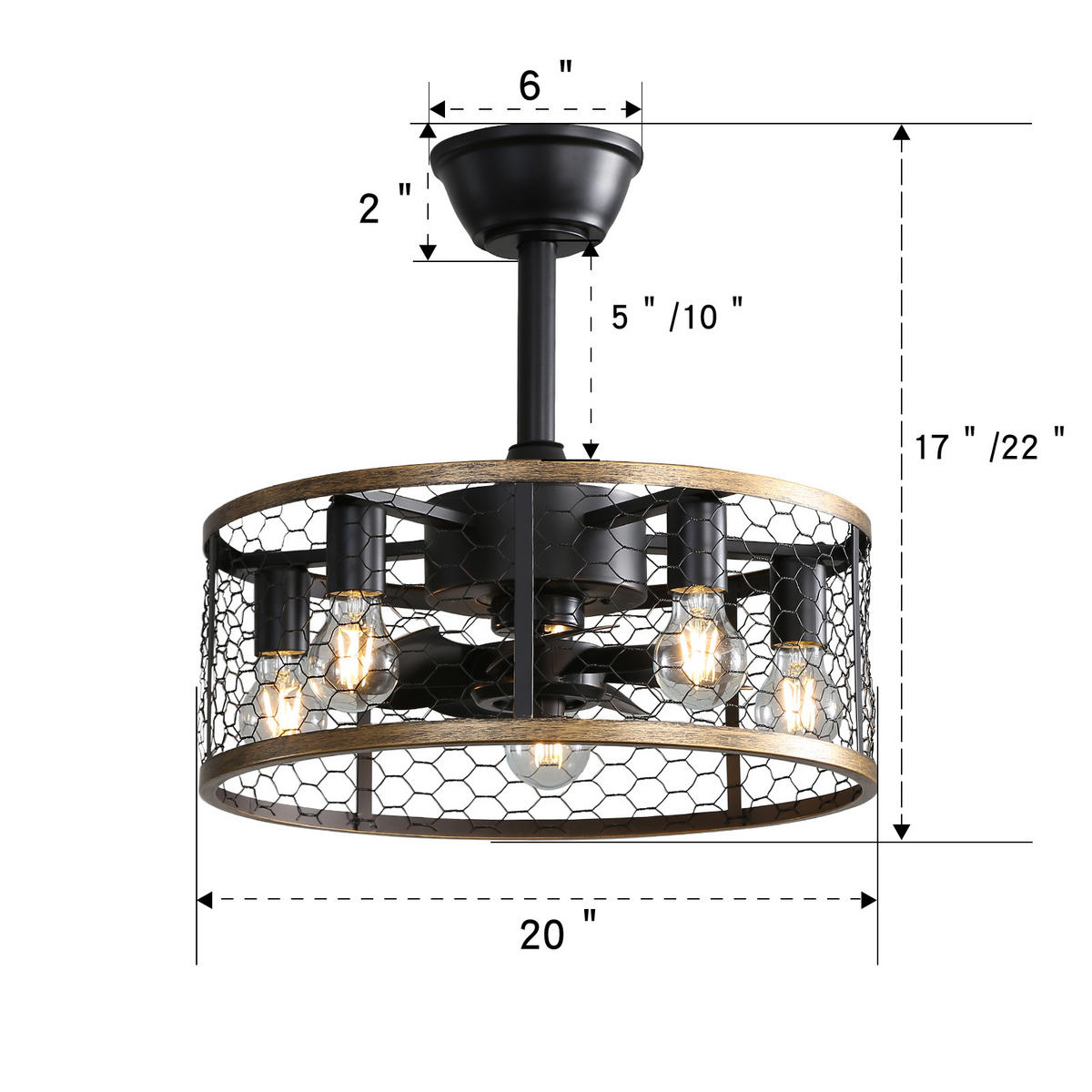 DECKENVENTILATOR DE-16318 20 Zoll Cage reversibel Schwarz - Schwarz, Kunststoff/Metall (50.8/50.8/42cm) - ComfortXL