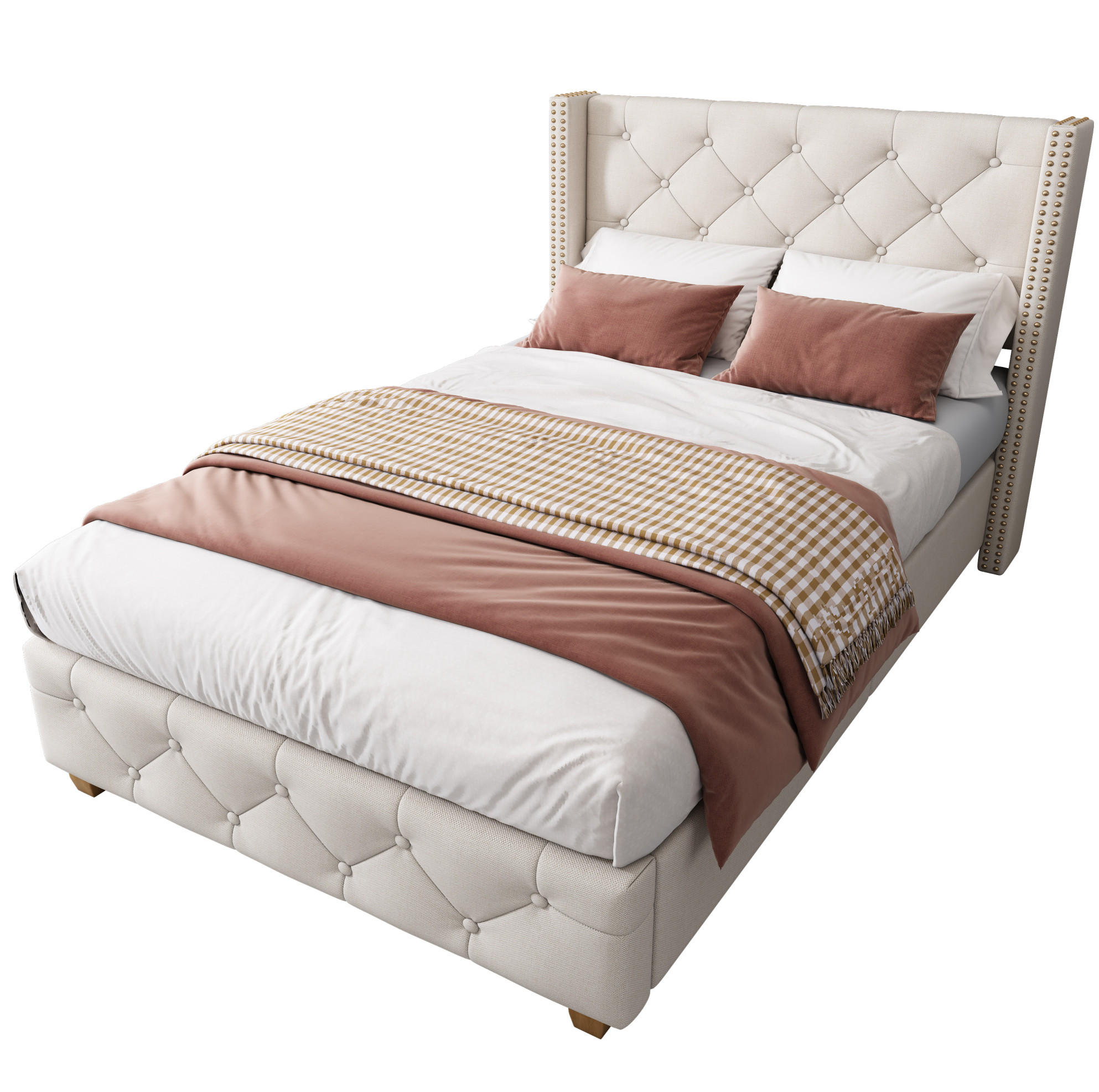 POLSTERBETT 90/200 cm Beige aus Leinen mit Lattenrost - Beige, Textil (90/200cm) - OKMYHOME