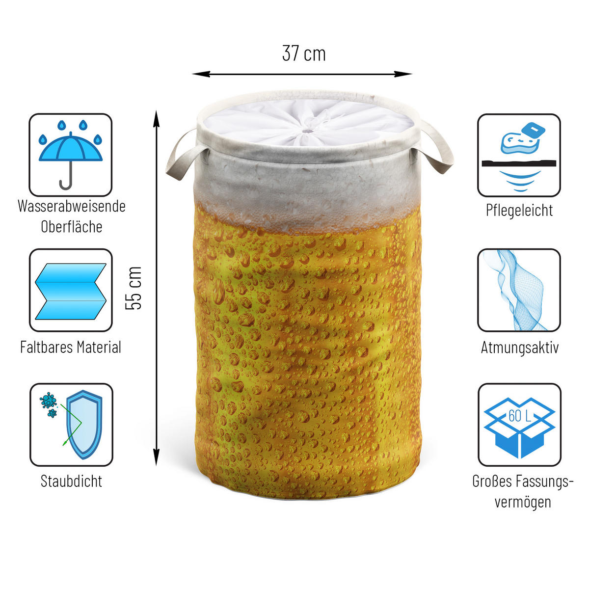 WÄSCHEKORB Bier - Orange, Textil (37/55/55cm) - Sanilo