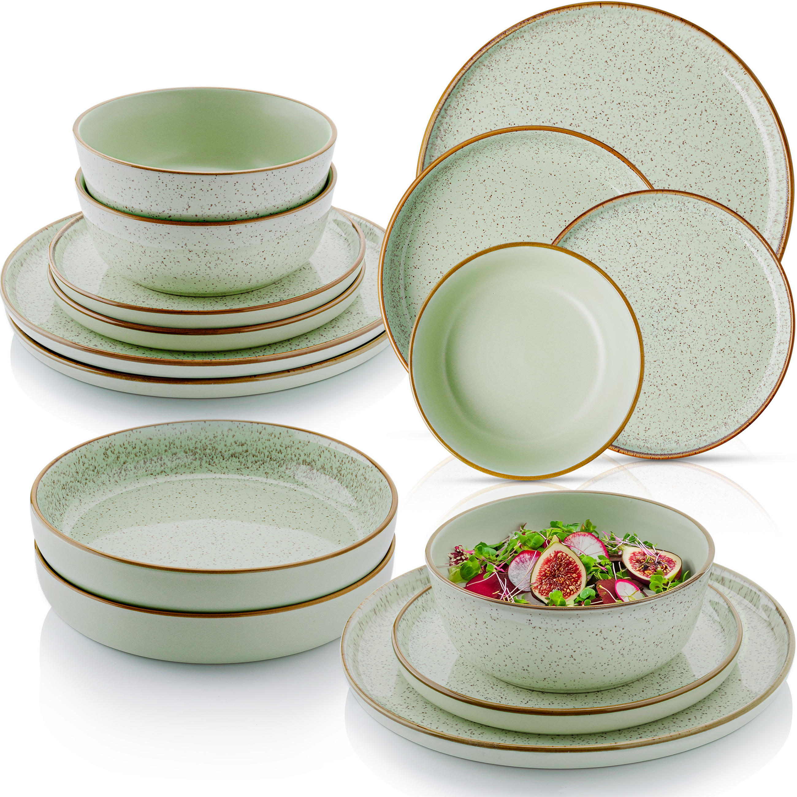 TAFELSERVICE RIO MINZE - 16-teilig aus Steingut - Grün, Keramik (44/45/54cm) - Sänger