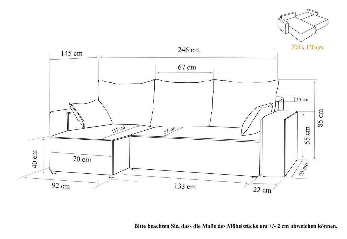 ECKSOFA Tobi mit Bettkasten und Schlaffunktion, L-Form, Cordstoff, Universal - Lila, Holzwerkstoff (246/145cm) - 4ALL HOME