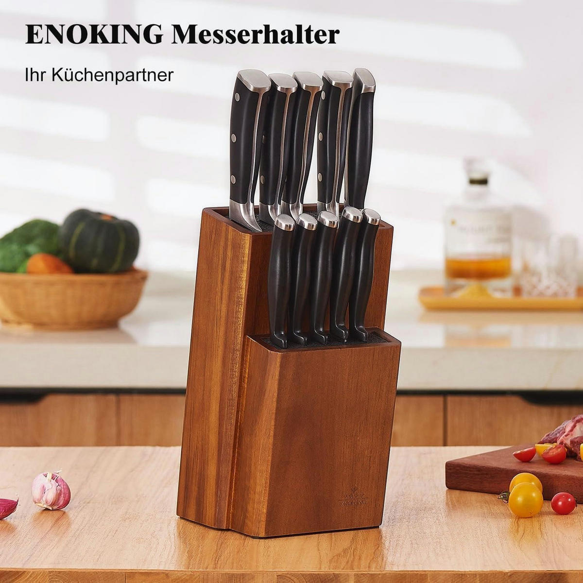 MESSERBLOCK aus Akazienholz mit Kunststoffborsten, 2-stöckig - Braun, Holz (14/26.4/14cm)