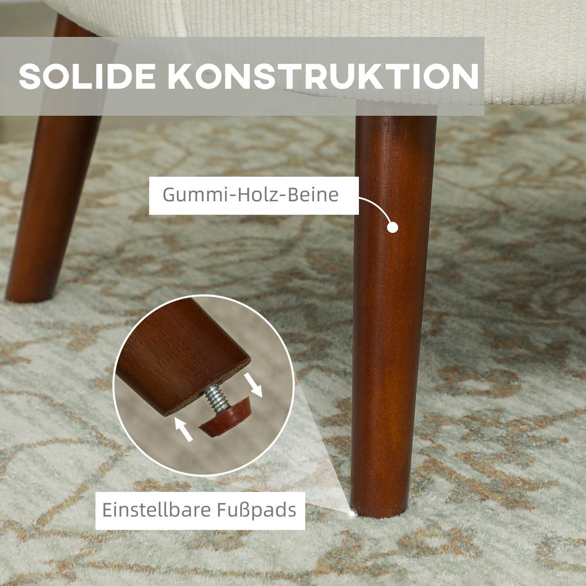 SESSEL mit Rückenlehne, abgerundeten Armlehnen Gepolstert Loungesessel Kordoptik - Beige, Textil (69/78/69.5cm) - HOMCOM