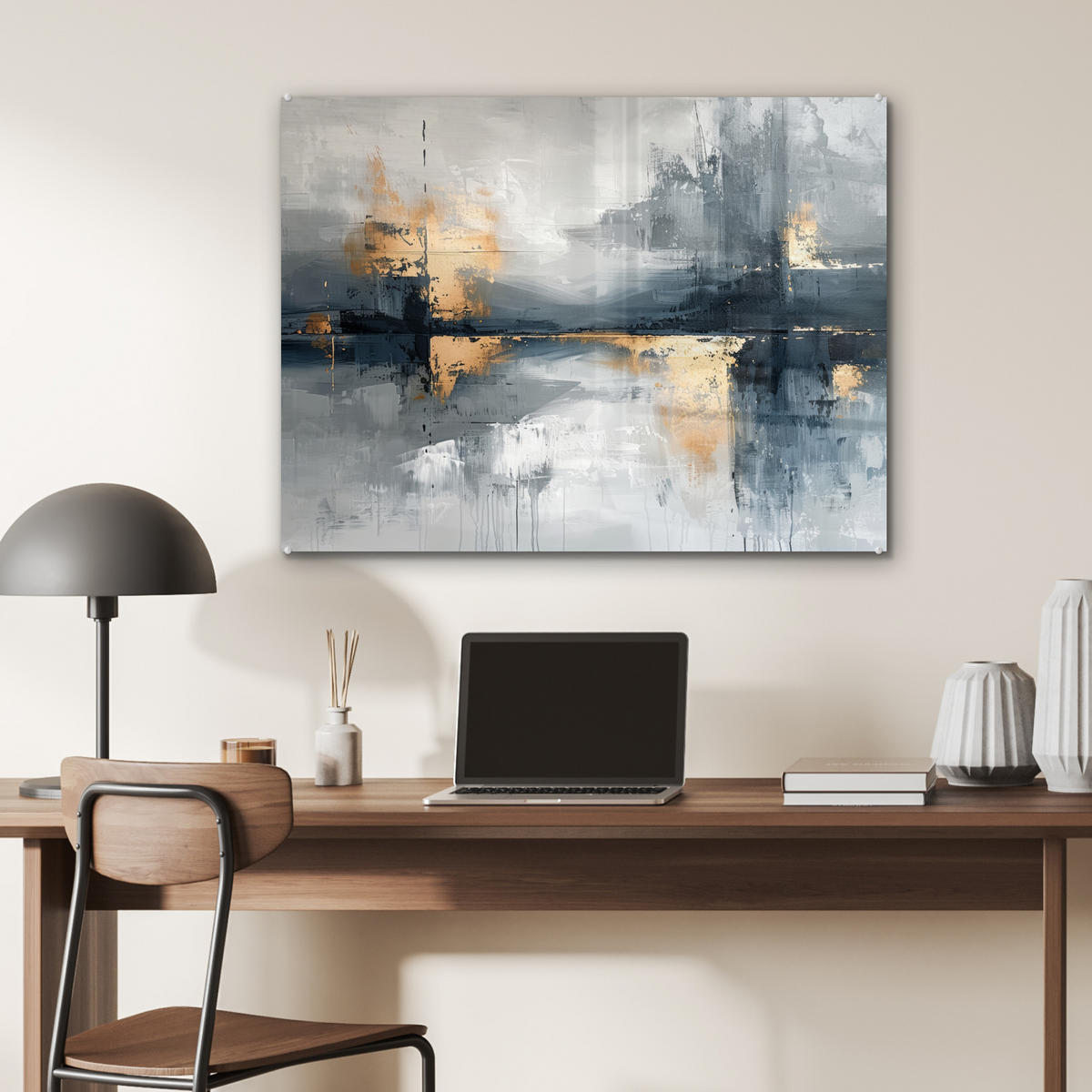 OBRAZ NA AKRYLOVOM SKLE Umenie - sivé - zlaté - abstraktné 80x60 cm - tmavosivá, sklo (80/60cm) - MuchoWow
