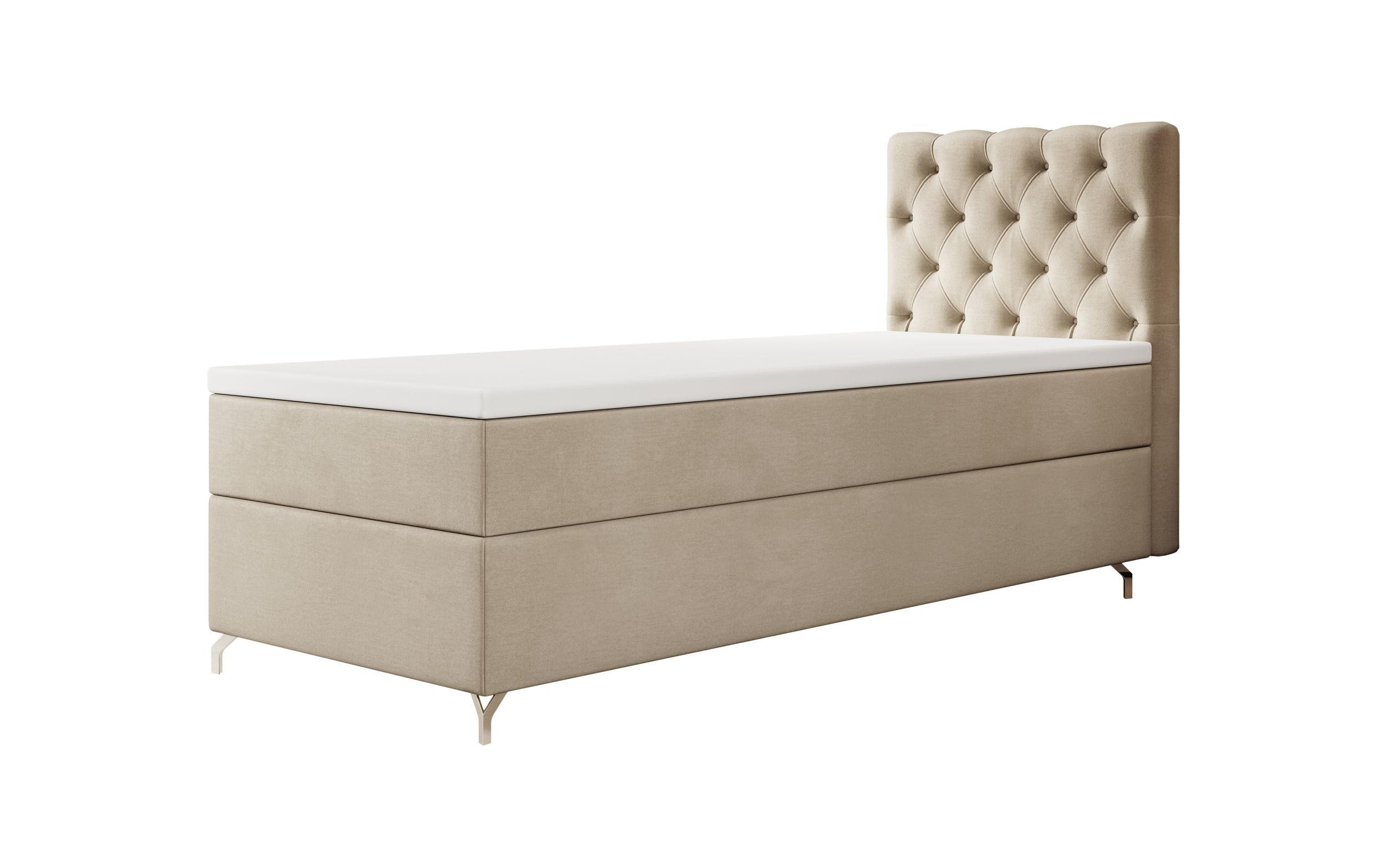 BOXBETT CHESTER mit Matratze H3, Bonell und Topper 80x200 Monolith 02 Rechts - Beige, Textil (80/200cm) - Bedante