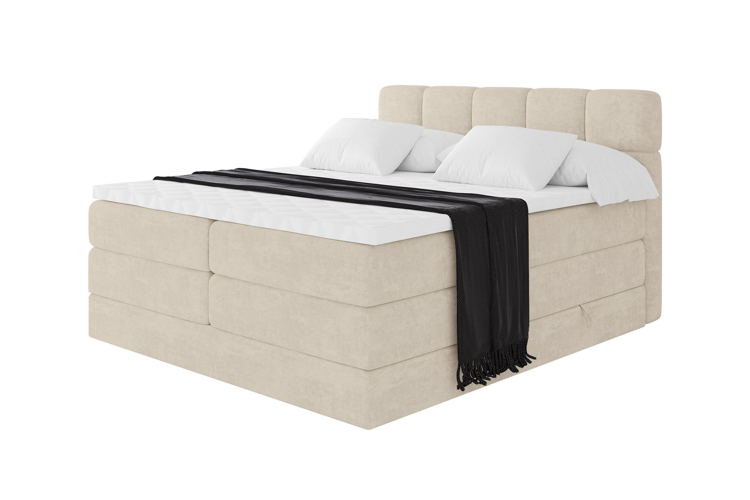 BOXBETT mit Matratze H3/H4 - FAMA KING - 120x200 cm Beige Monolith - Sahara, Holzwerkstoff (120/200cm) - ALTDECOR