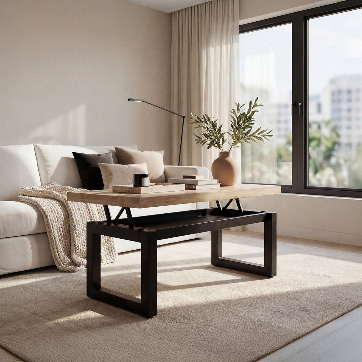 COUCHTISCH HOCHKLAPPBARER Alys Schwarz 120 cm x 48 - 62 cm - Schwarz, Holz (60/120/48cm) - Klast Home