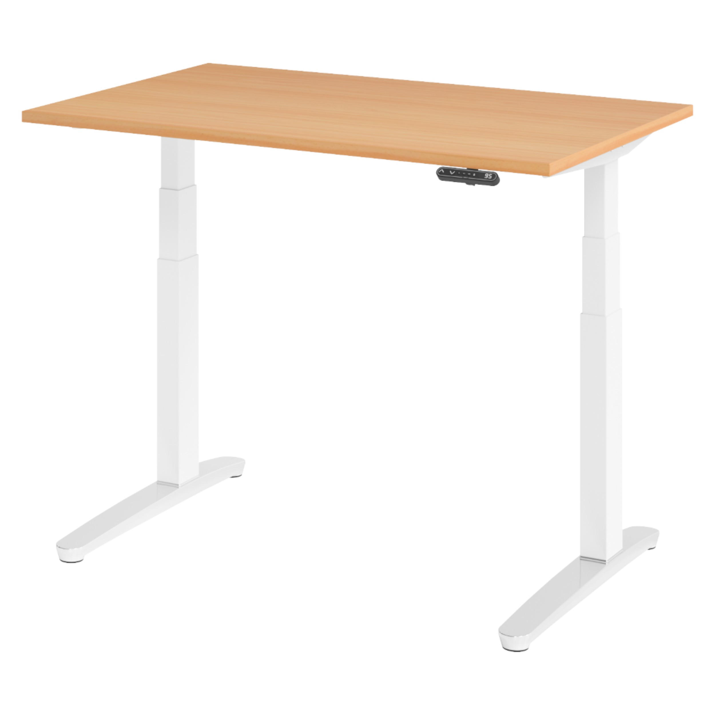 bümö Schreibtisch Buche, Weiß, Silber 120x74x80 cm
