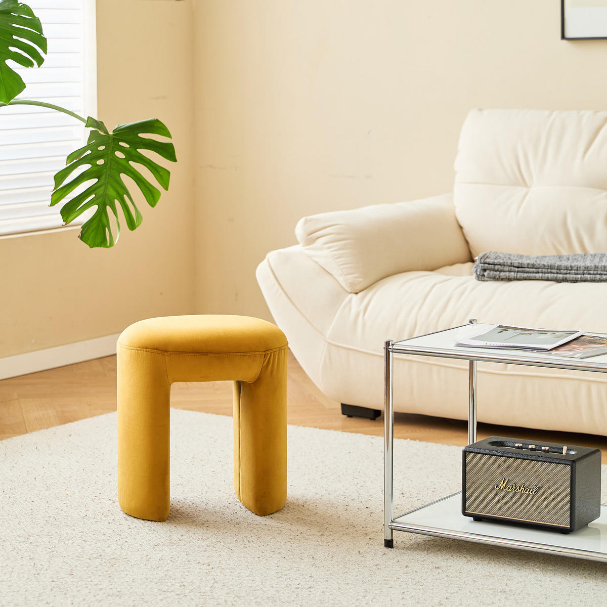 POUF Samt Gelb - Gelb, Textil (40/45/35cm) - Nordlys