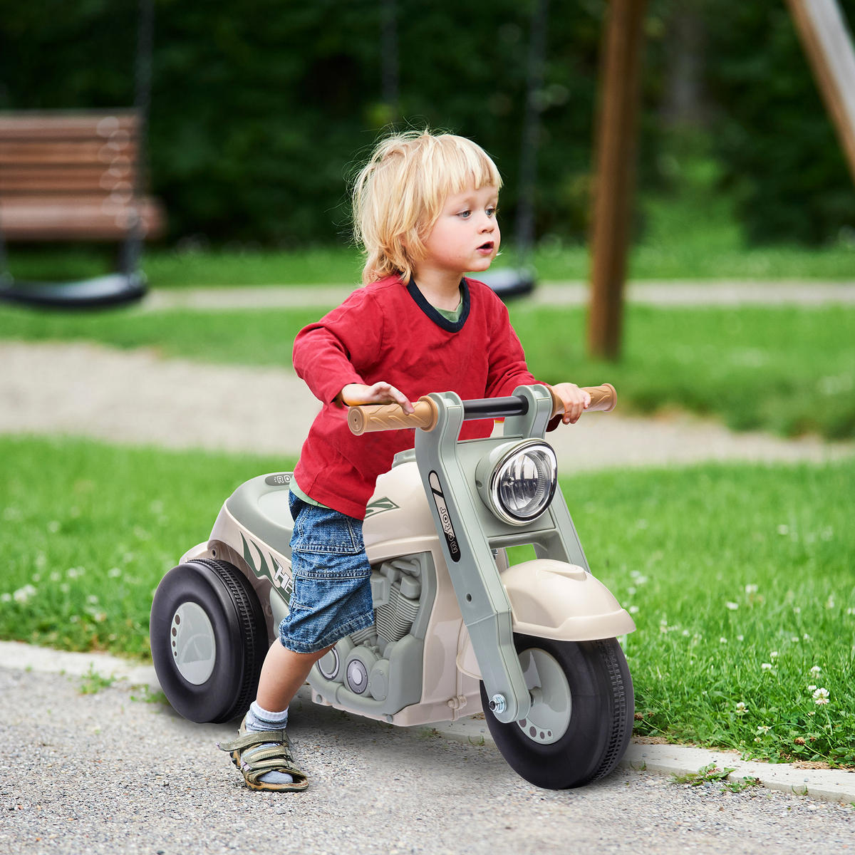 RUTSCHAUTO, Motorrad-Design, Musik und Seifenblasen, für 2-5 Jahre - Creme/Weiß, Kunststoff/Metall (80/35.5/42cm) - AIYAPLAY