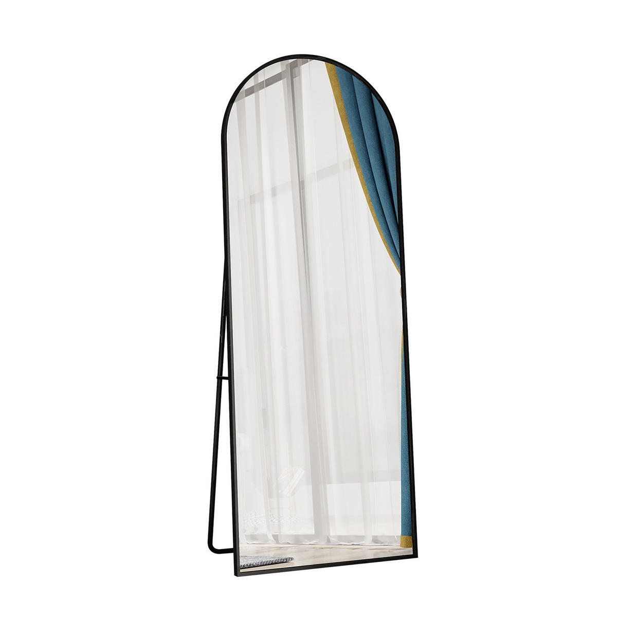 STANDSPIEGEL 162 × 53 cm, schwarzer, gewölbter Spiegel, Rahmen aus Aluminiumlegierung - Schwarz, Glas/Metall (53/162/3cm) - WoodenAura