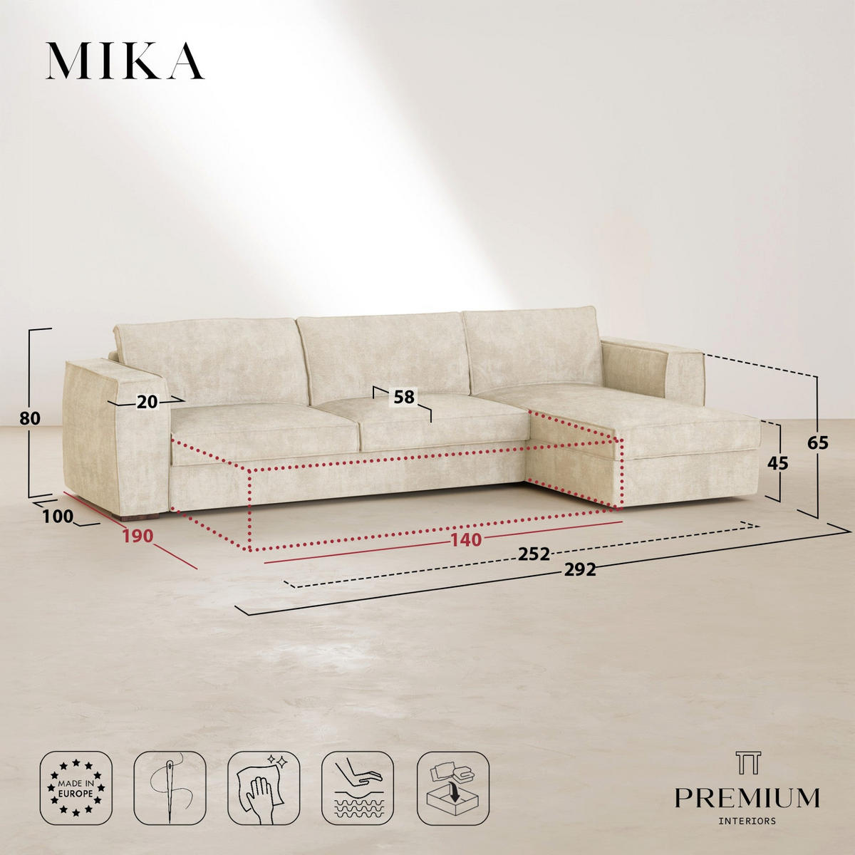 ECKSOFA rechtwinklig MIKA Kettgewebe mit weichem Griff Vintage-Grün 292cm - Dunkelgrün/Grün, Textil (292/100cm) - Premium Interiors
