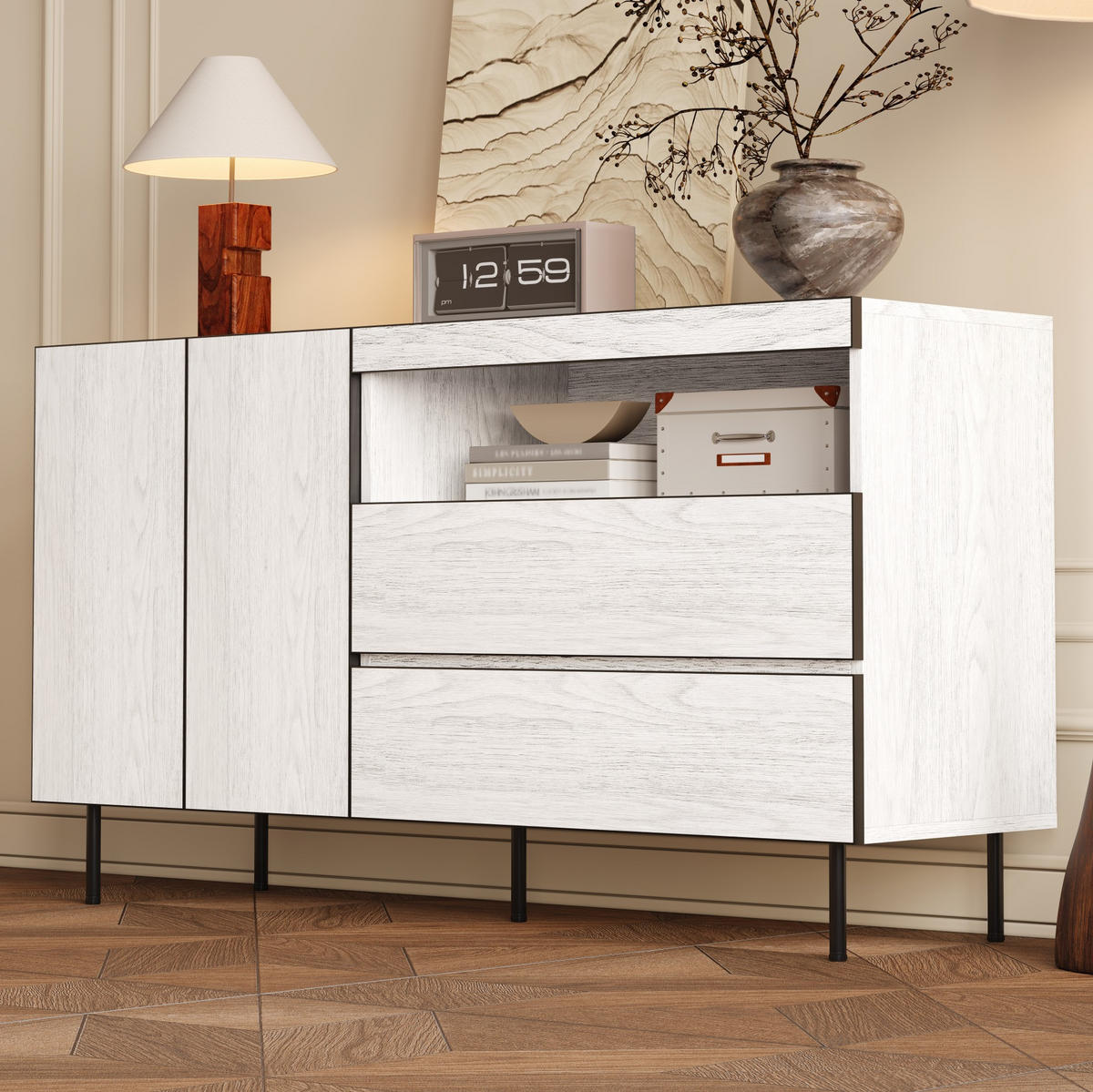 SIDEBOARD z dřevotřísky, 140/42/77 cm, bílá s tichým dovíráním - bílá, kompozitní dřevo (140/77/42cm) - Modenvie