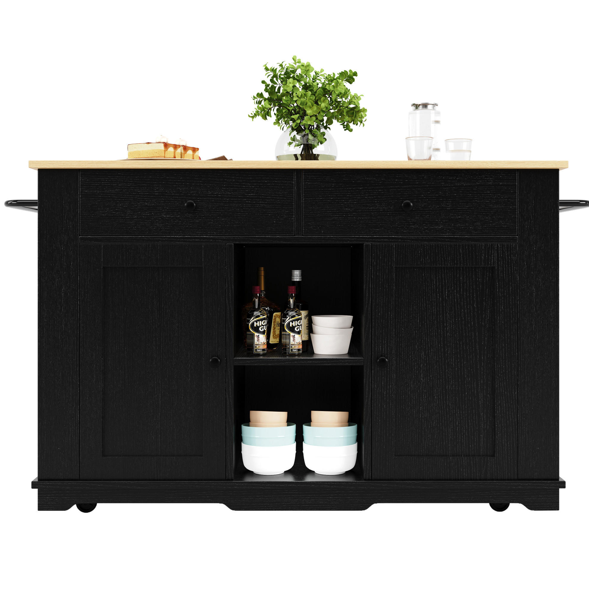 KÜCHENINSEL 151,5/59,7/91,7 cm aus MDF und Metall mit klappbarer Tischplatte und Steckdosenleiste Schwarz/Natur - Schwarz, Holzwerkstoff (151.5/91.7/84.7cm) - Modenvie