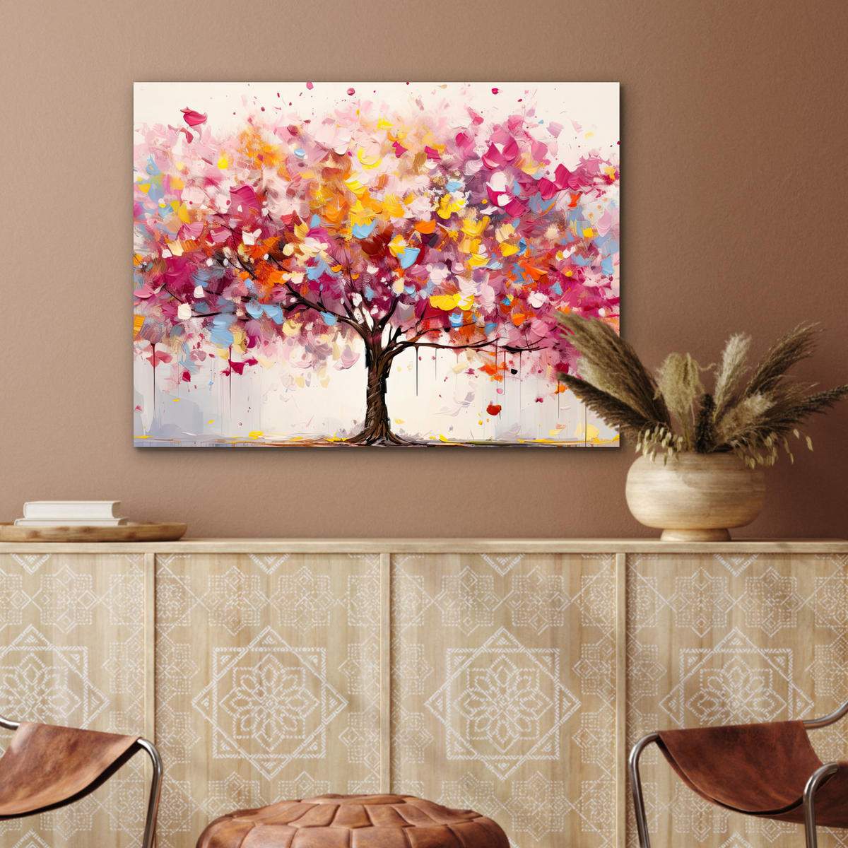 KOVOVÝ OBRAZ Akvarel - Strom - Umenie - Abstraktné 80x60 cm - viacfarebná, kov (80/60cm) - MuchoWow