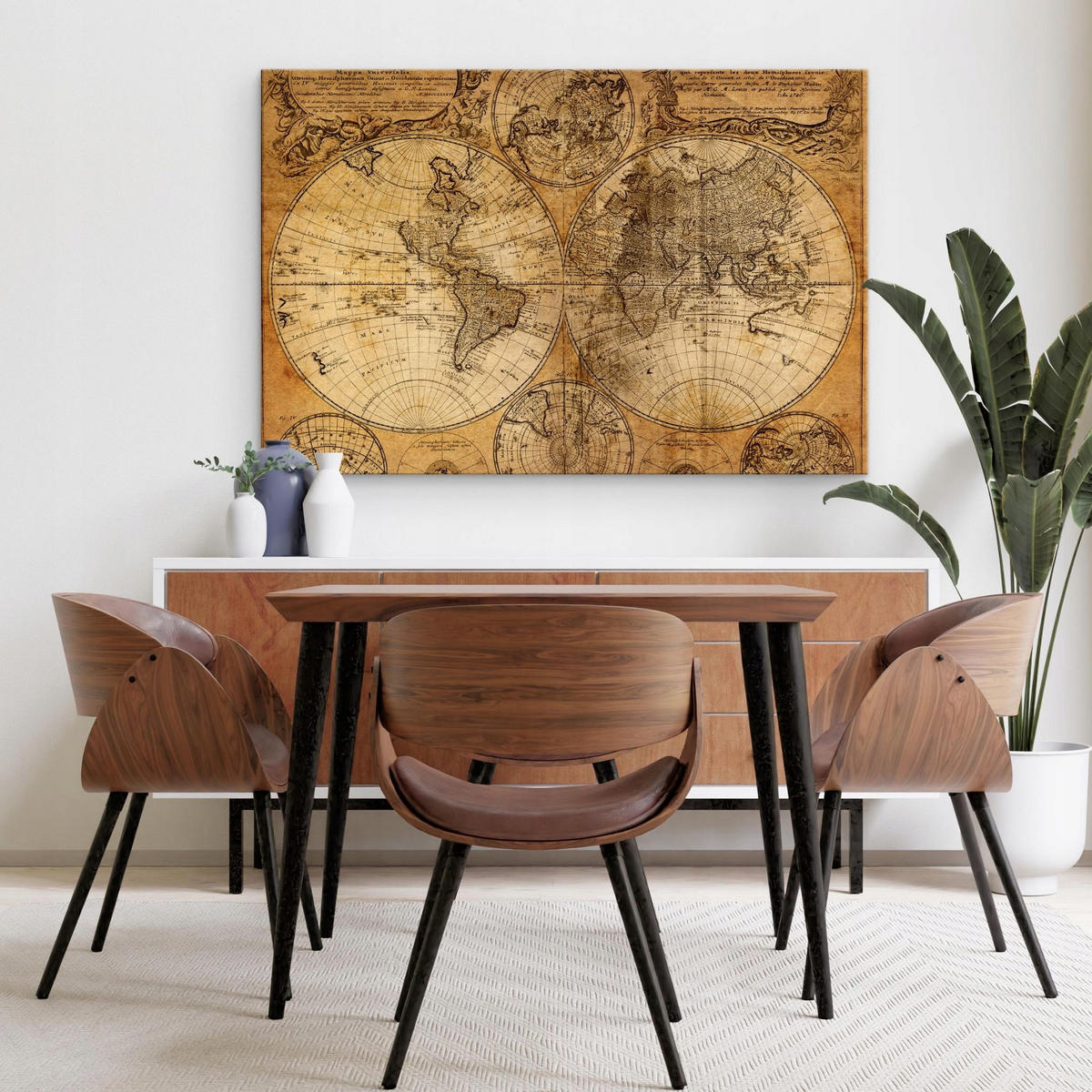 LEINWANDBILD Für Wohnzimmer alte Weltkarte Retro Vintage Stil 120x80 - Beige/Schwarz, Textil (120/80cm) - Muralo